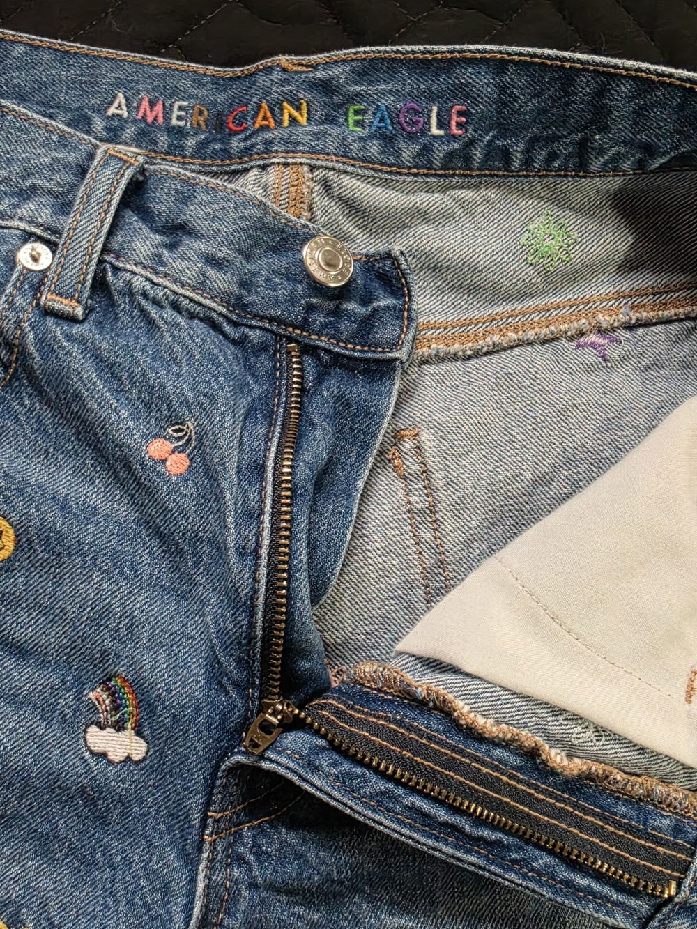 American Eagle Outfitters Blue Embroidered High-Rise Jeans